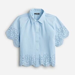 J.Crew Pleated eyelet-trim shirt in cotton poplin (L)